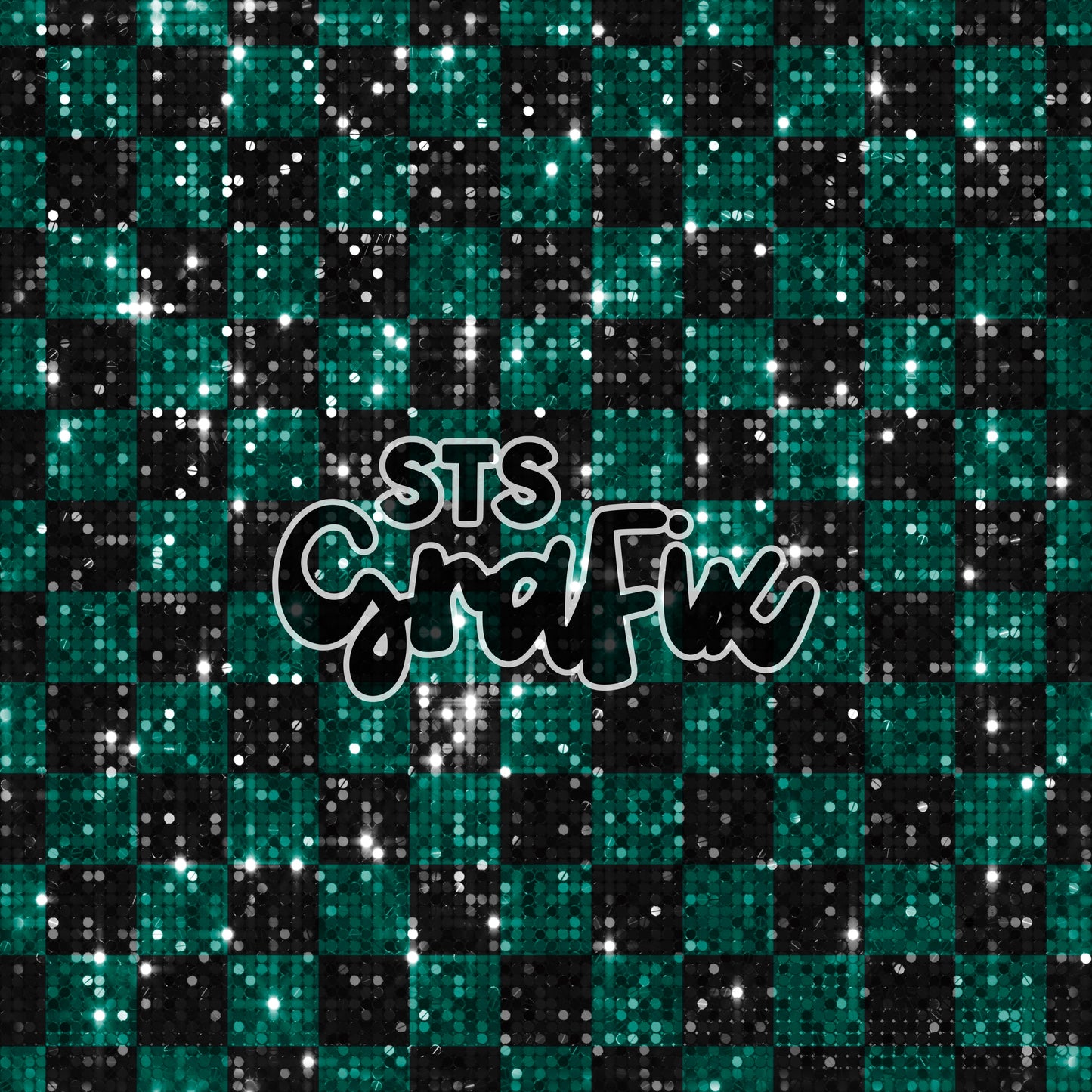 Dark Teal and Black Disco Check