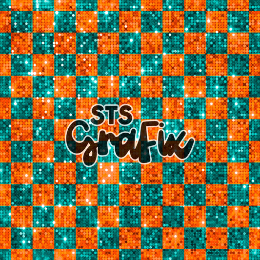 Teal and Orange Disco Check