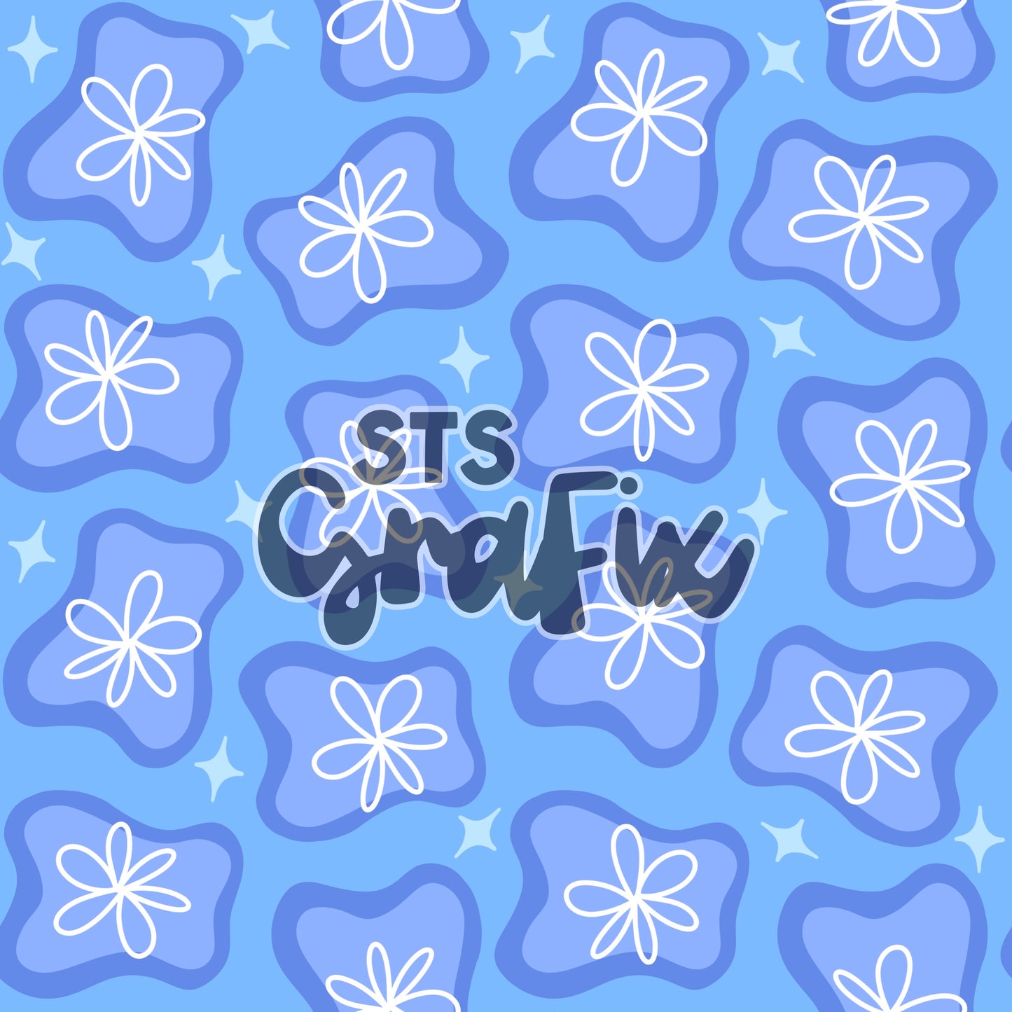 Blue Retro Flowers