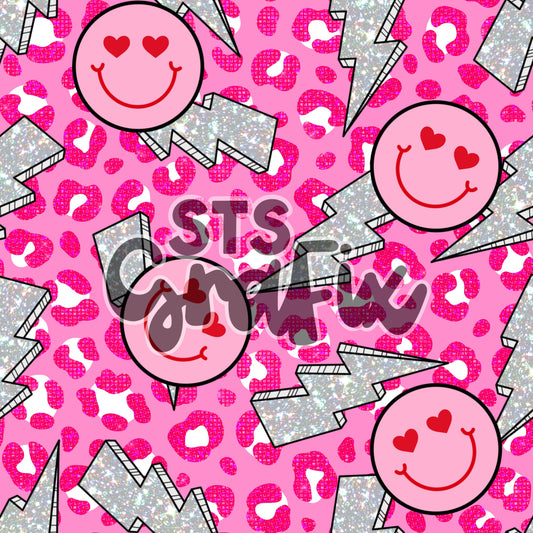 Pink Leopard Smiley Bolts